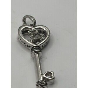 VINTAGE STERLING SILVER JWBR  DIAMONDS KEY HEART PENDANT 925